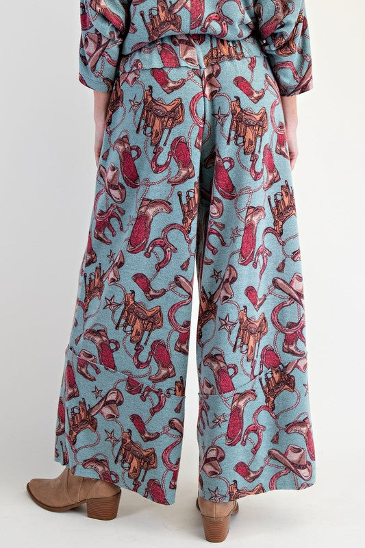 Western Printed Brushed Hacci Pants