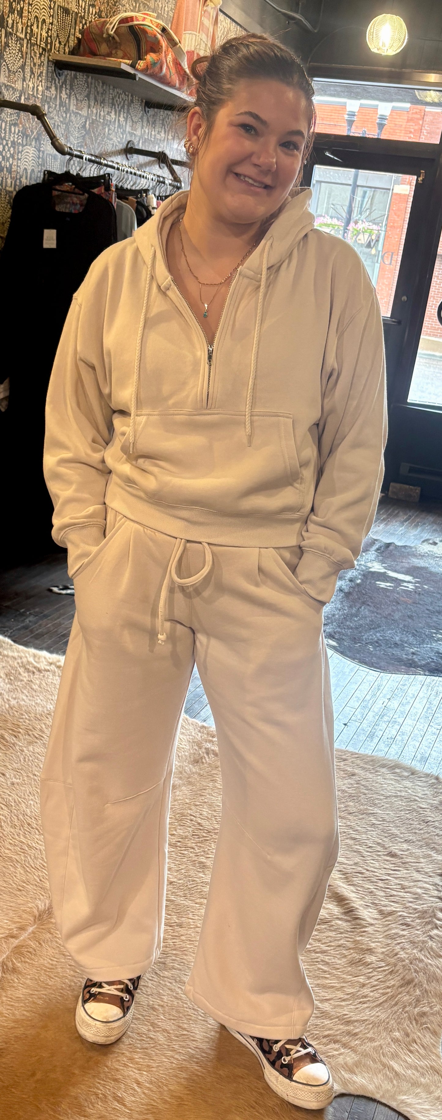 Beige Baggy Barrel Sweatpants