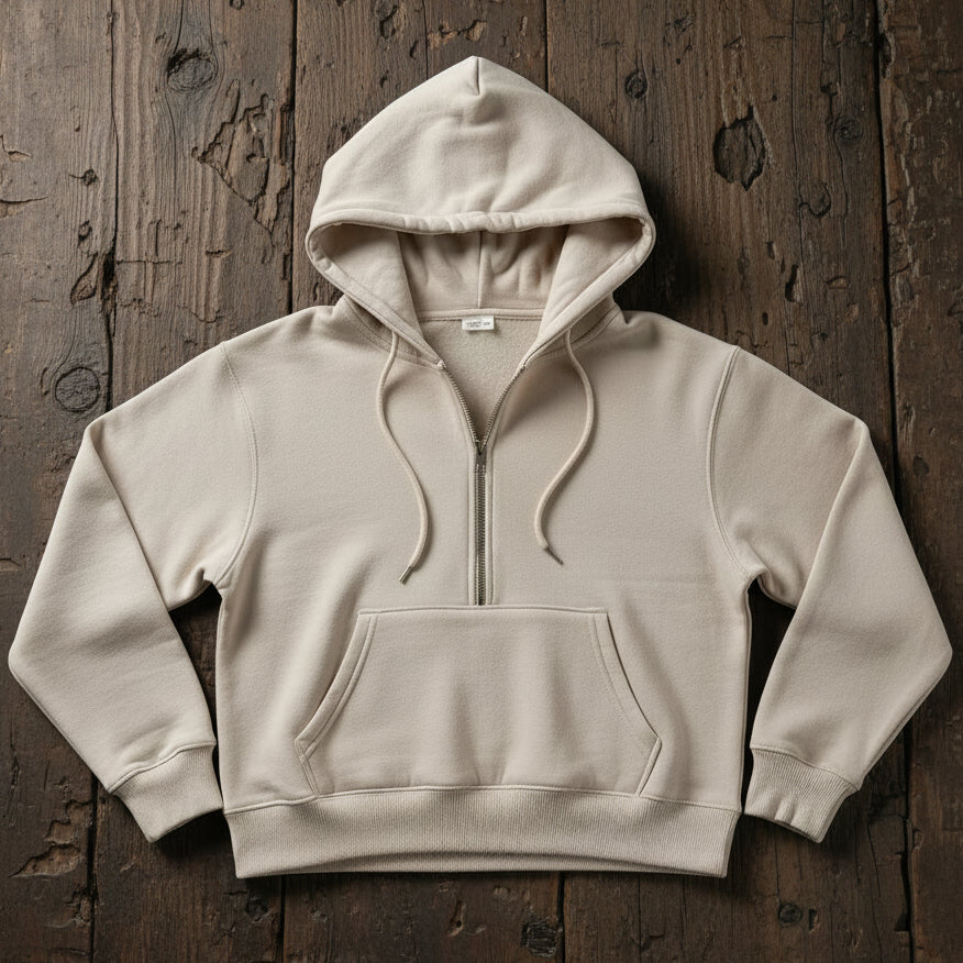 Beige Half Zip Up Hoodie