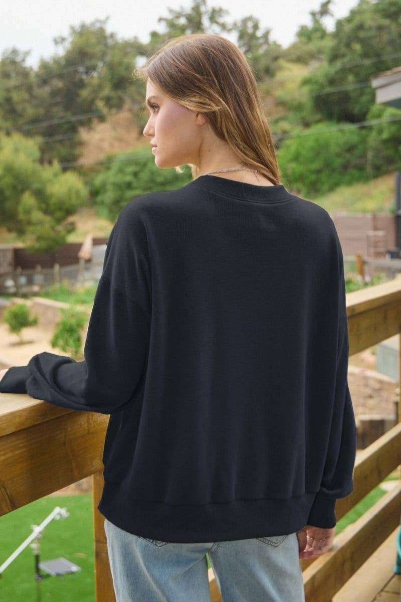 Acid Washed Flag Patch Sweatshirt: Washed DK Navy / M