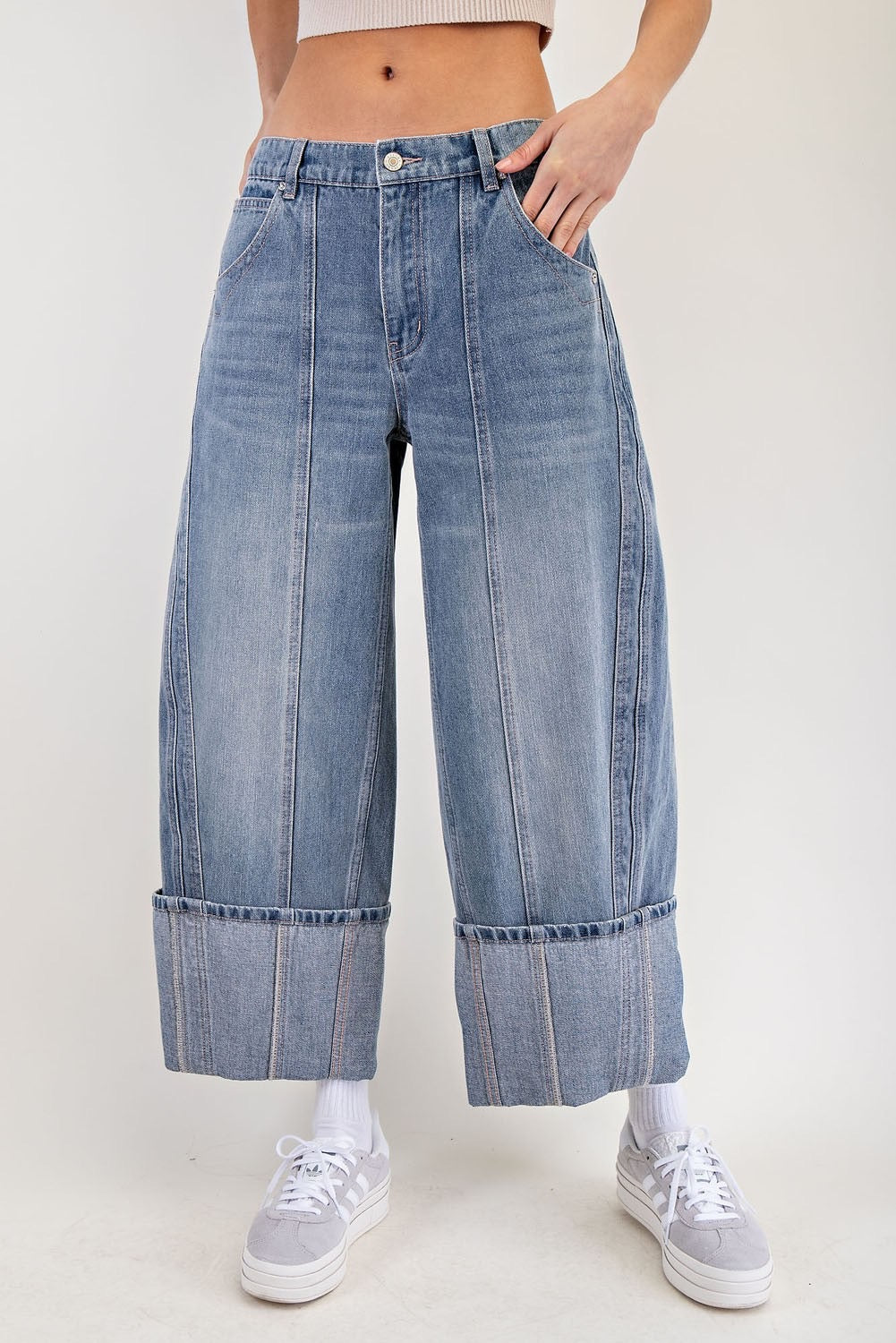 Mineral Washed Cuffed Jeans