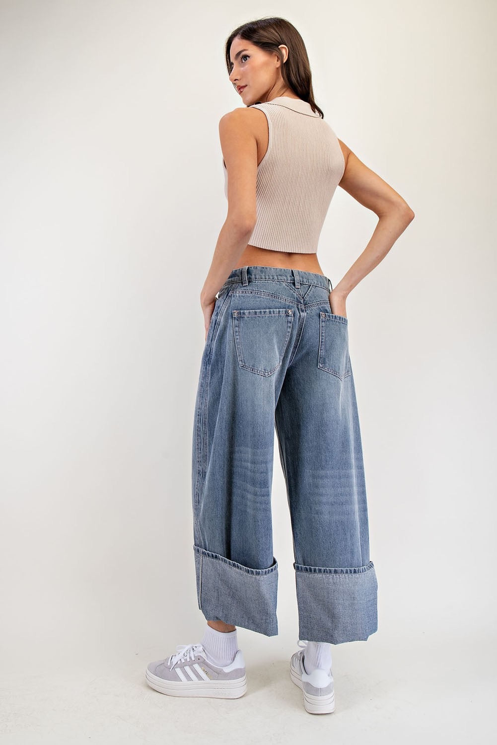 Mineral Washed Cuffed Jeans
