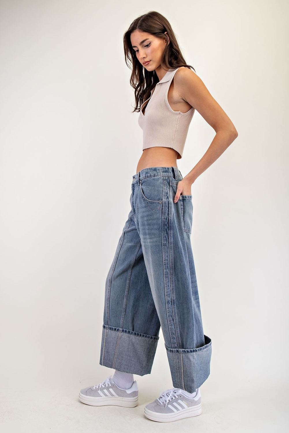 Mineral Washed Cuffed Jeans