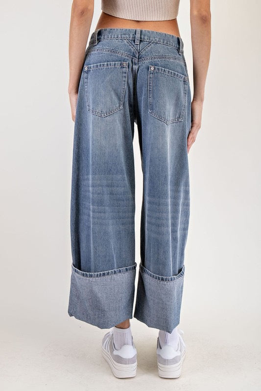 Mineral Washed Cuffed Jeans