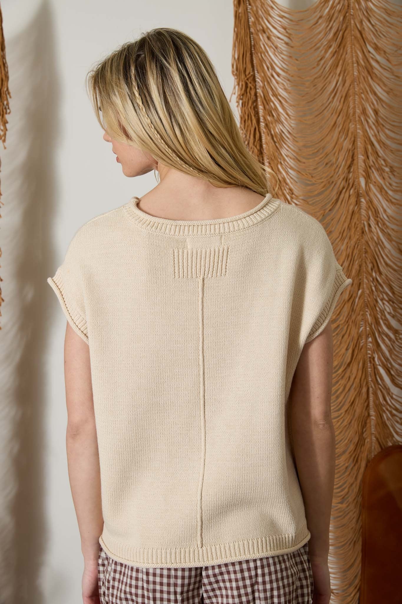 Western Embroidery Short Sleeve Knit Sweater