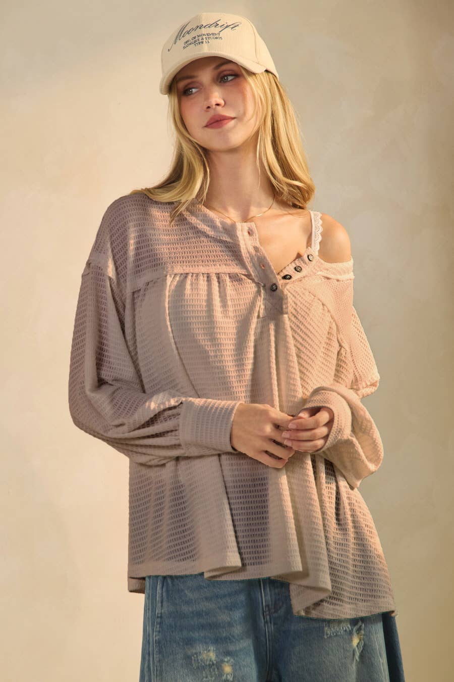 Textured Knit Henley Blouse