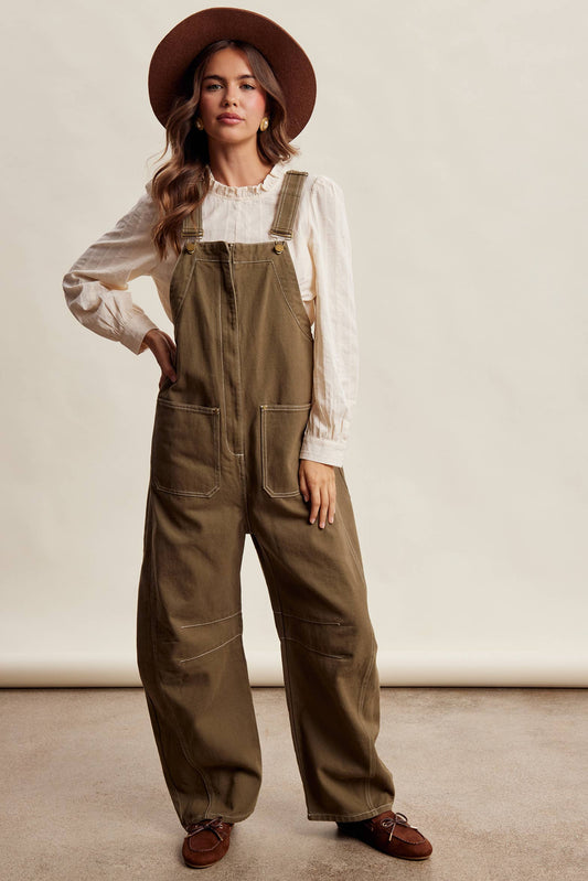 Olive Barrel Leg Utility Overall