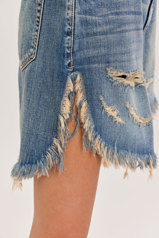 Mid Rise Distressed Denim Shorts