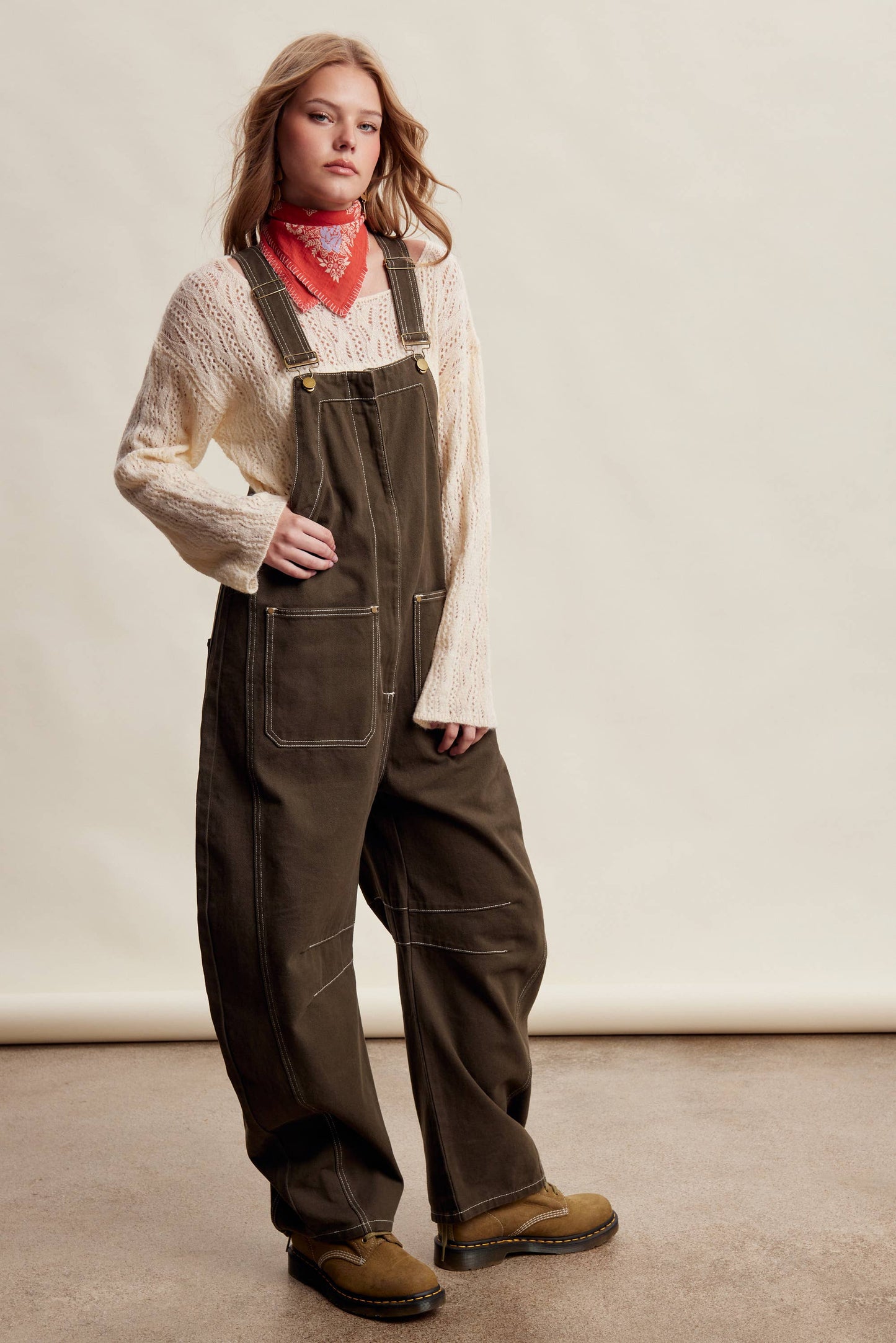 Olive Barrel Leg Utility Overall