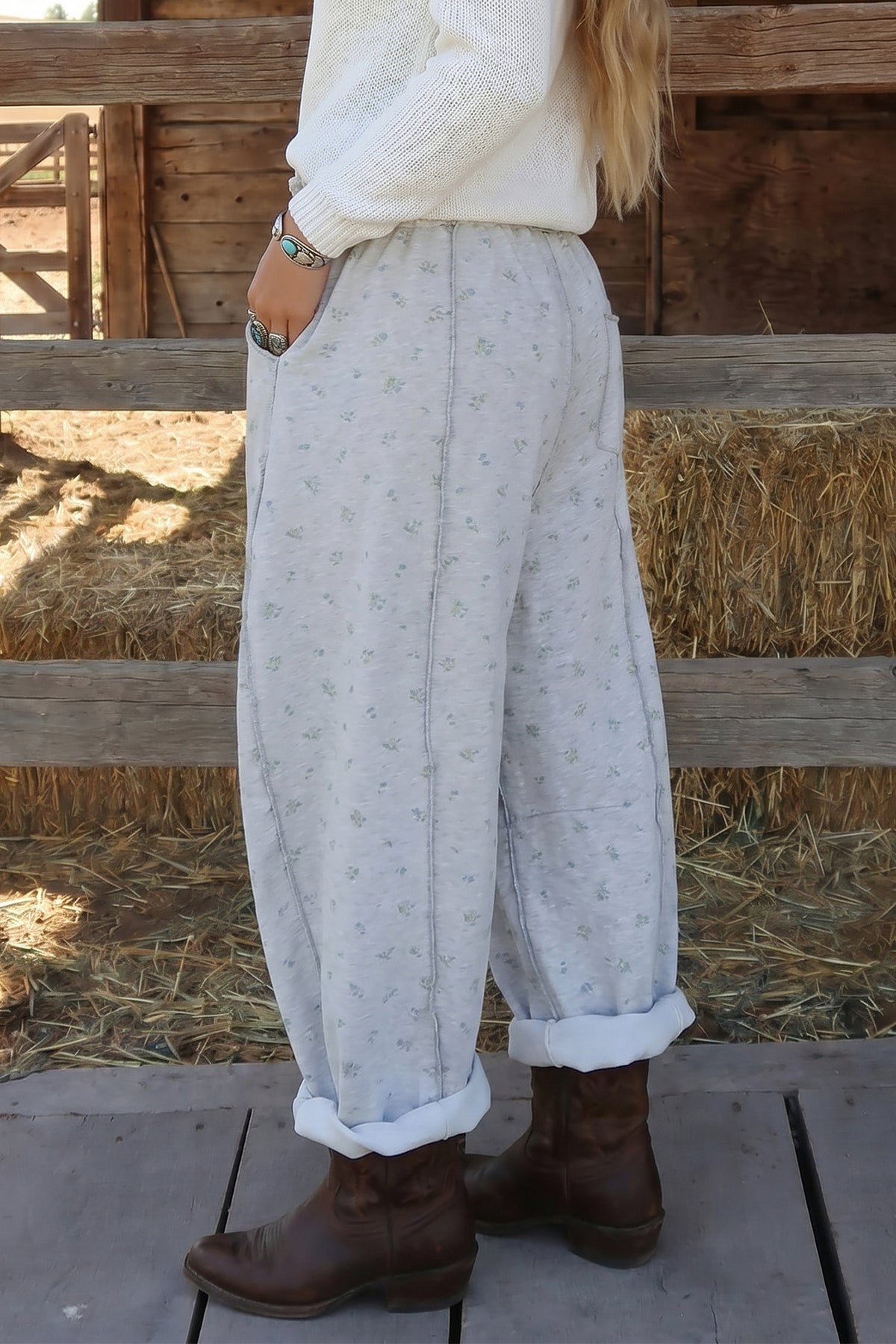 Dainty Gray Floral Print Pants