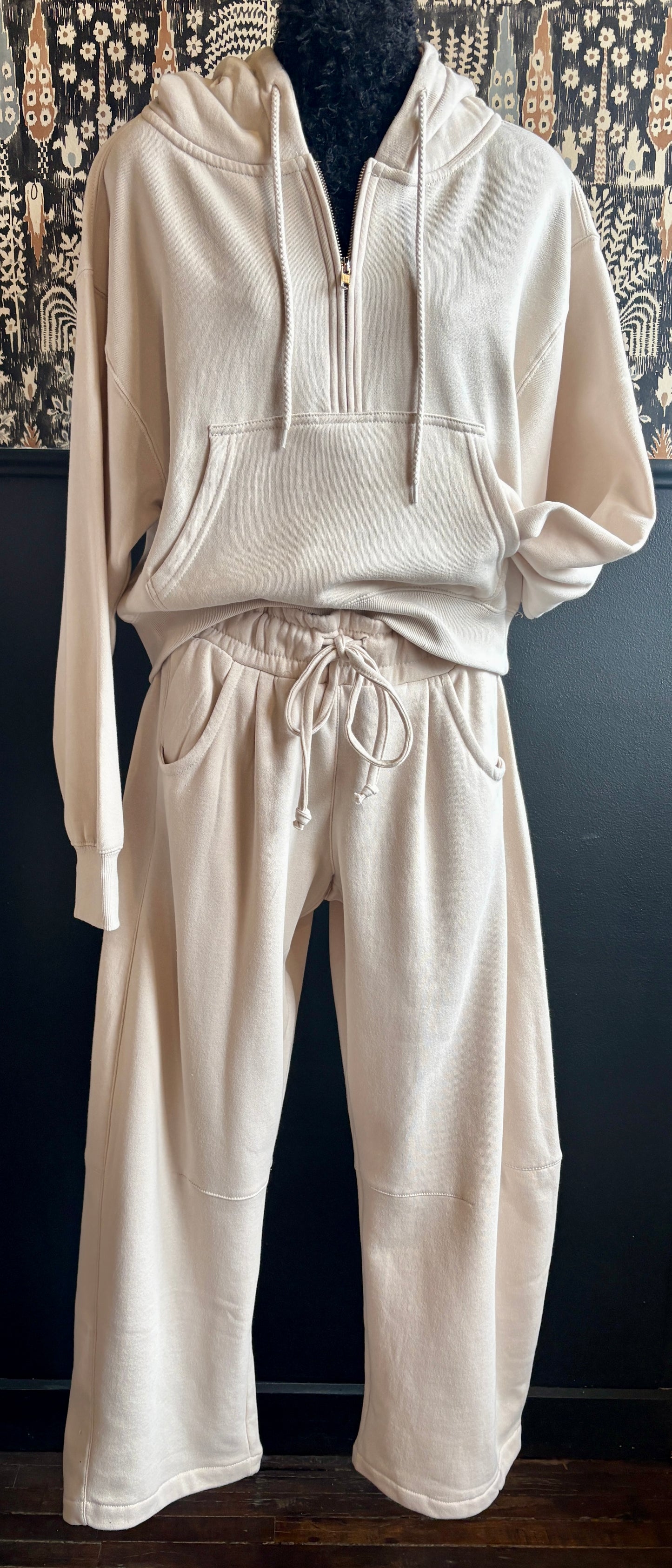 Beige Baggy Barrel Sweatpants