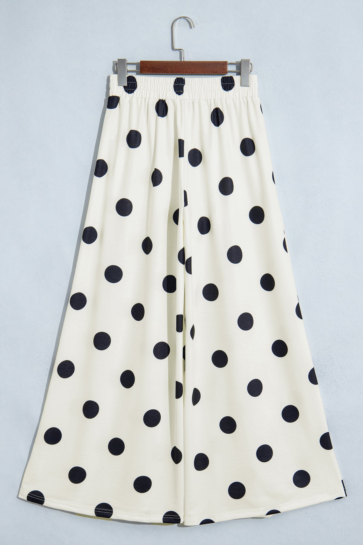 Beige Polka Dot Wide Leg Elastic Waist Casual Pants
