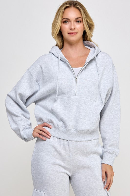 Ice Grey Half Zip Fleece Hoodie