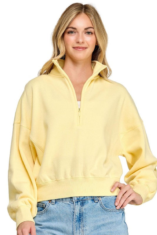 Light Yellow Fleece Half Zip Pullover