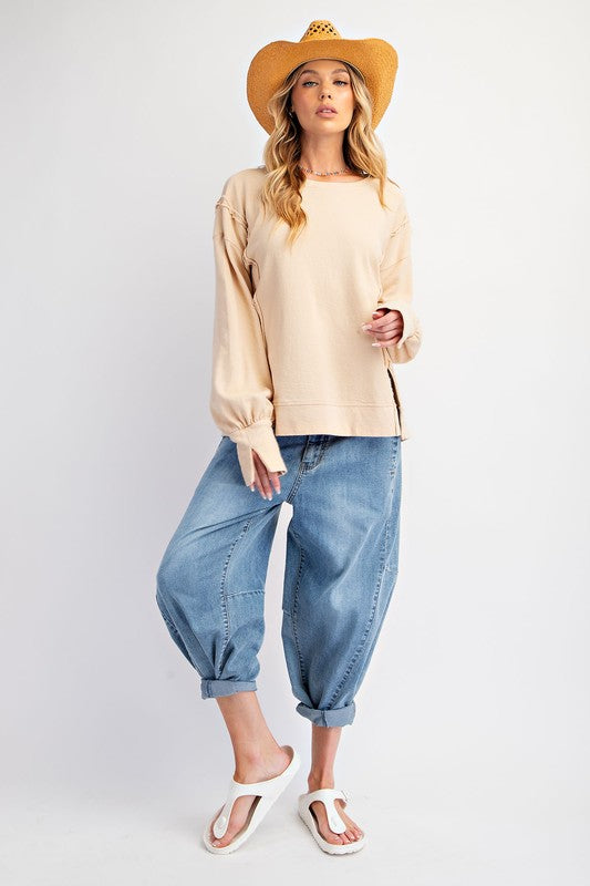 Washed Ribbed Knit Pullover