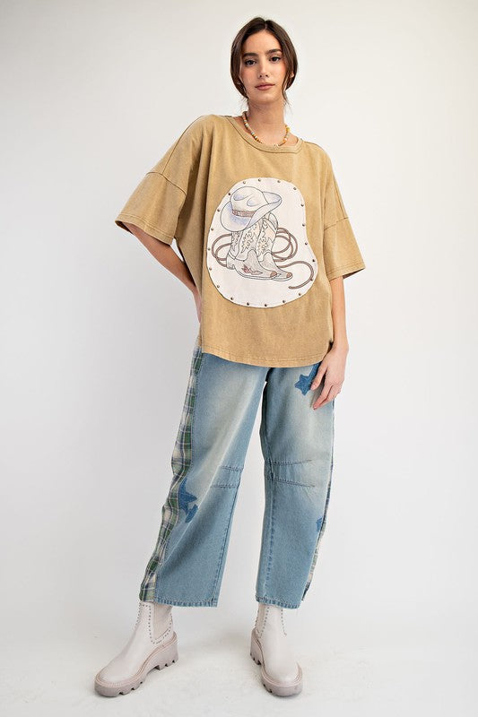 Western Graphic Mineral Washed Knit Top