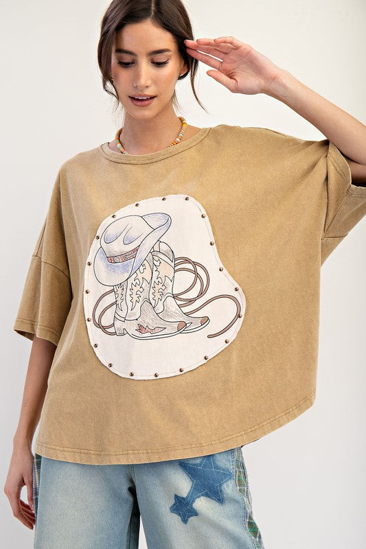 Western Graphic Mineral Washed Knit Top