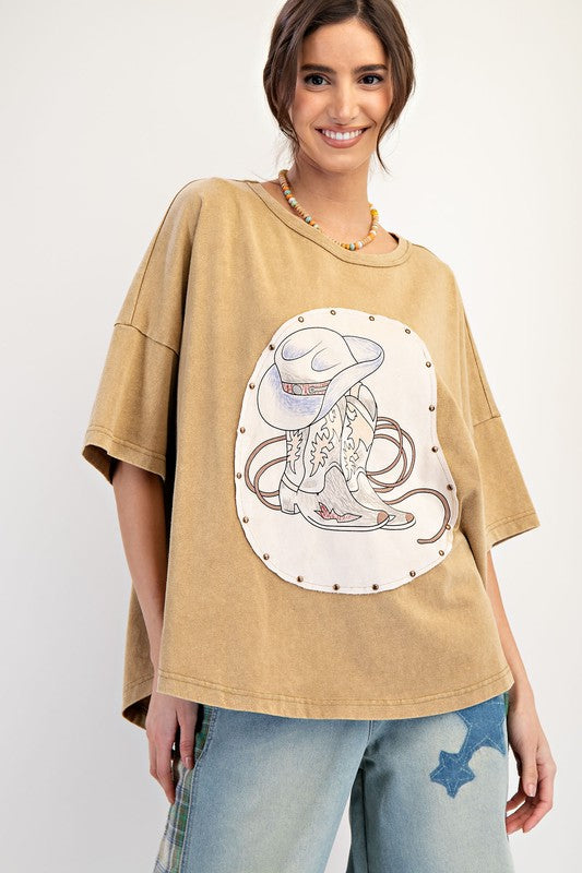 Western Graphic Mineral Washed Knit Top