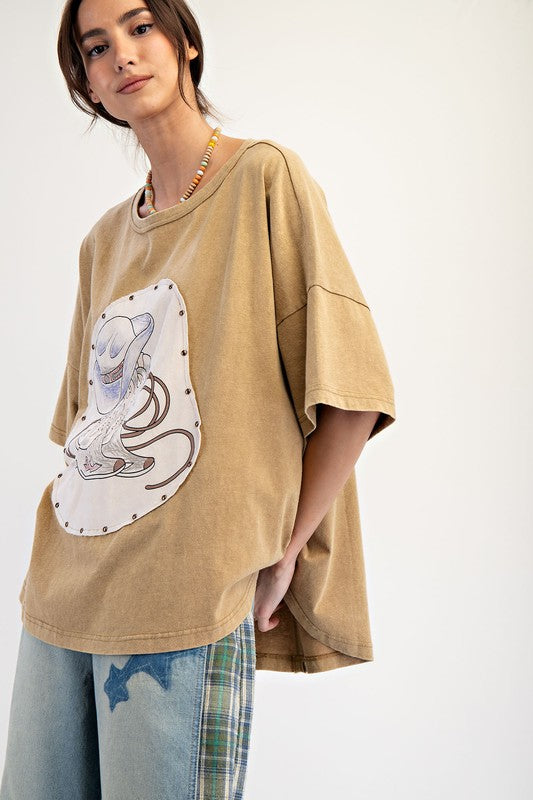 Western Graphic Mineral Washed Knit Top
