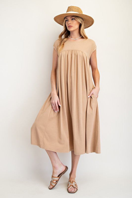 Mineral Washed Babydoll Maxi Knit Dress