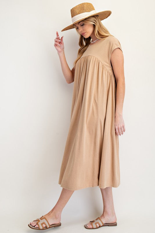 Mineral Washed Babydoll Maxi Knit Dress