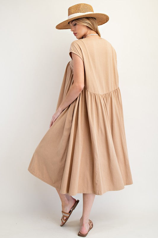 Mineral Washed Babydoll Maxi Knit Dress