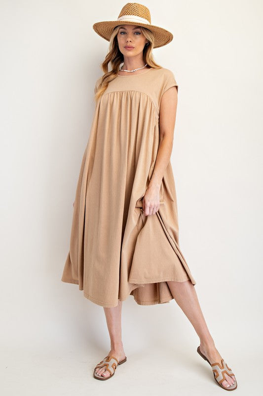 Mineral Washed Babydoll Maxi Knit Dress