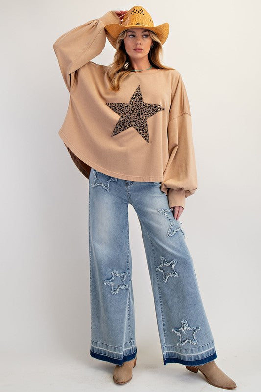 Leopard Star Patch Washed Top