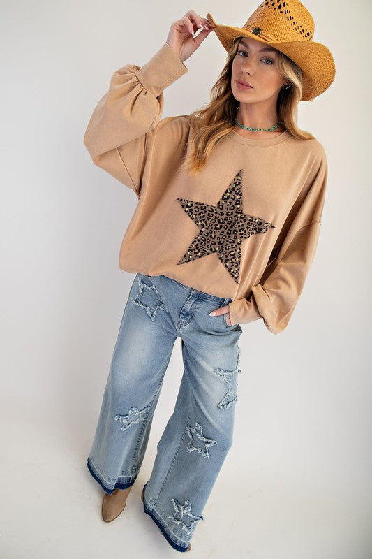 Leopard Star Patch Washed Top