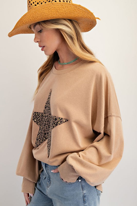 Leopard Star Patch Washed Top