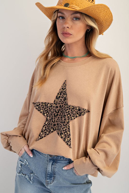 Leopard Star Patch Washed Top