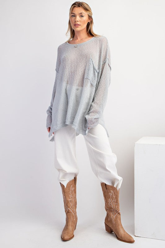 Light Grey Long Sleeve Knitted Boxy Pullover
