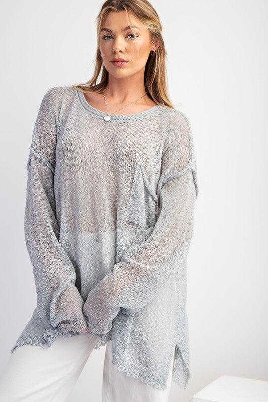 Light Grey Long Sleeve Knitted Boxy Pullover