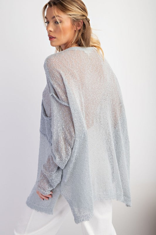Light Grey Long Sleeve Knitted Boxy Pullover