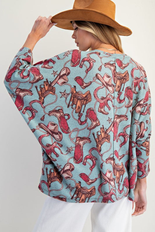 Western Printed Brushed Hacci Top
