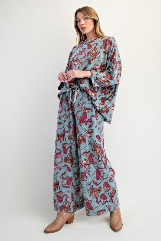 Western Printed Brushed Hacci Pants