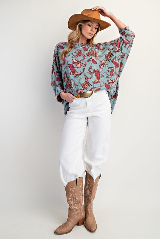 Western Printed Brushed Hacci Top