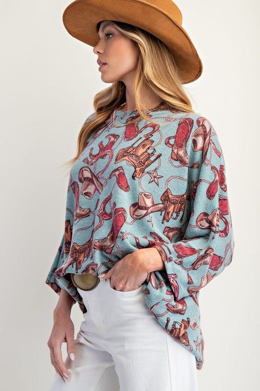 Western Printed Brushed Hacci Top