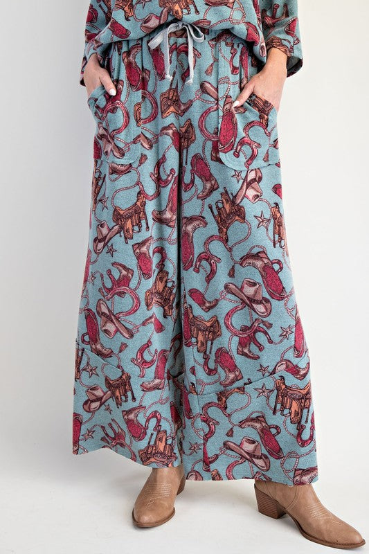 Western Printed Brushed Hacci Pants