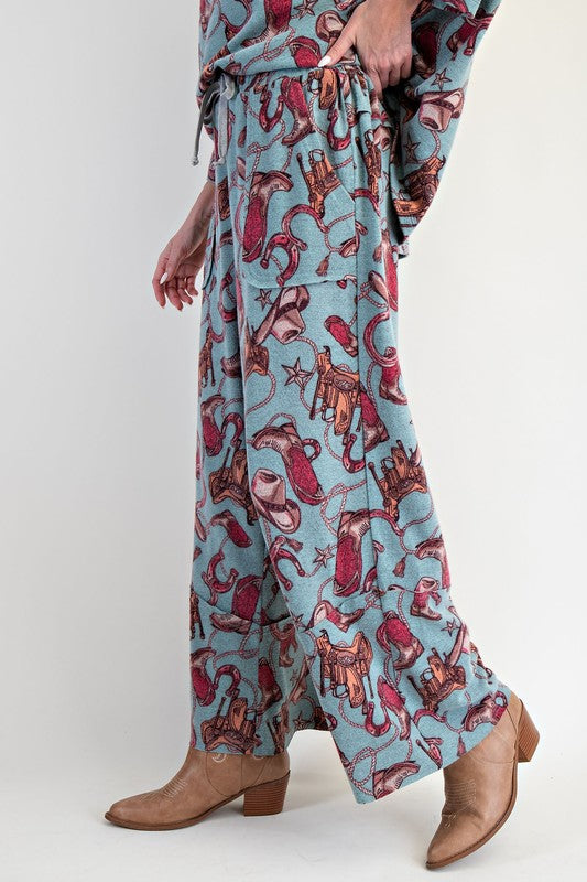 Western Printed Brushed Hacci Pants
