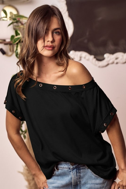 Auralis Metal Trim Eyelet Top