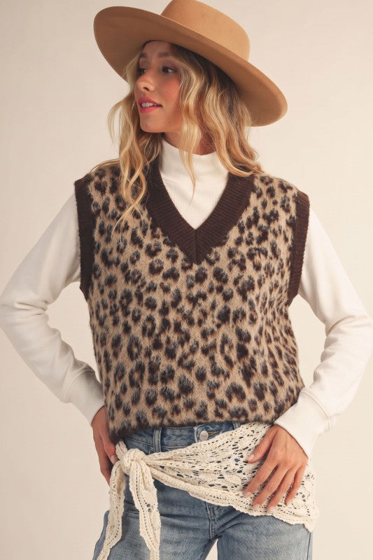 Leopard Fuzzy Sweater Vest