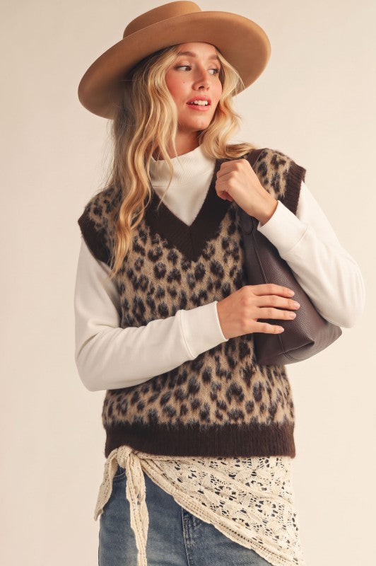 Leopard Fuzzy Sweater Vest