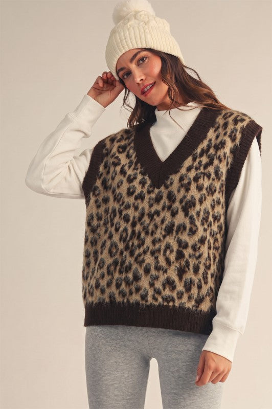 Leopard Fuzzy Sweater Vest