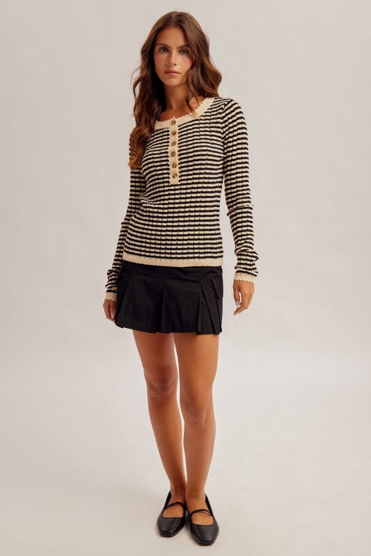 Strip Knit Henley Top