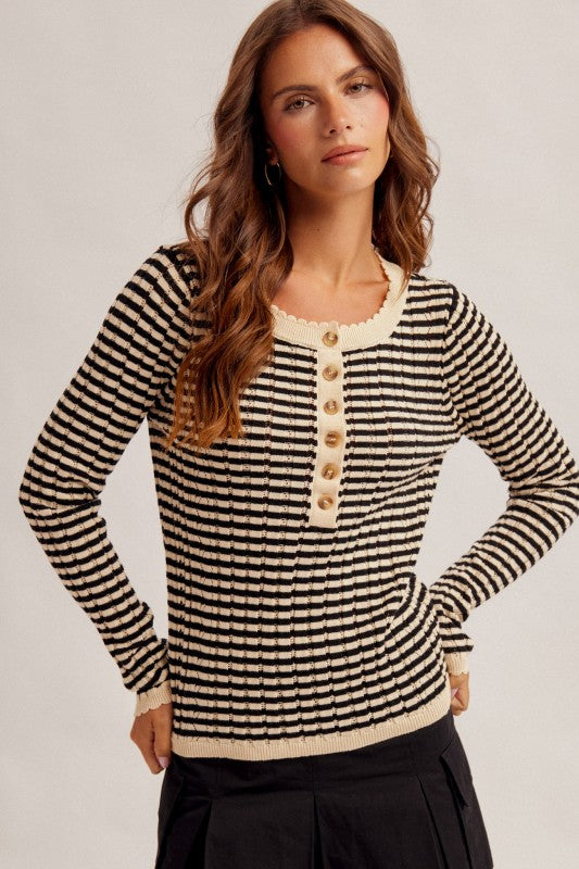 Strip Knit Henley Top