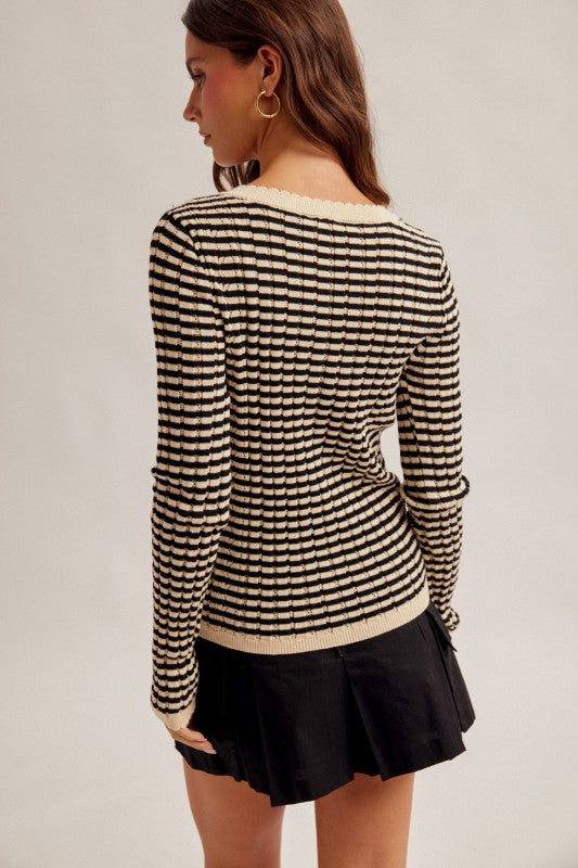 Strip Knit Henley Top