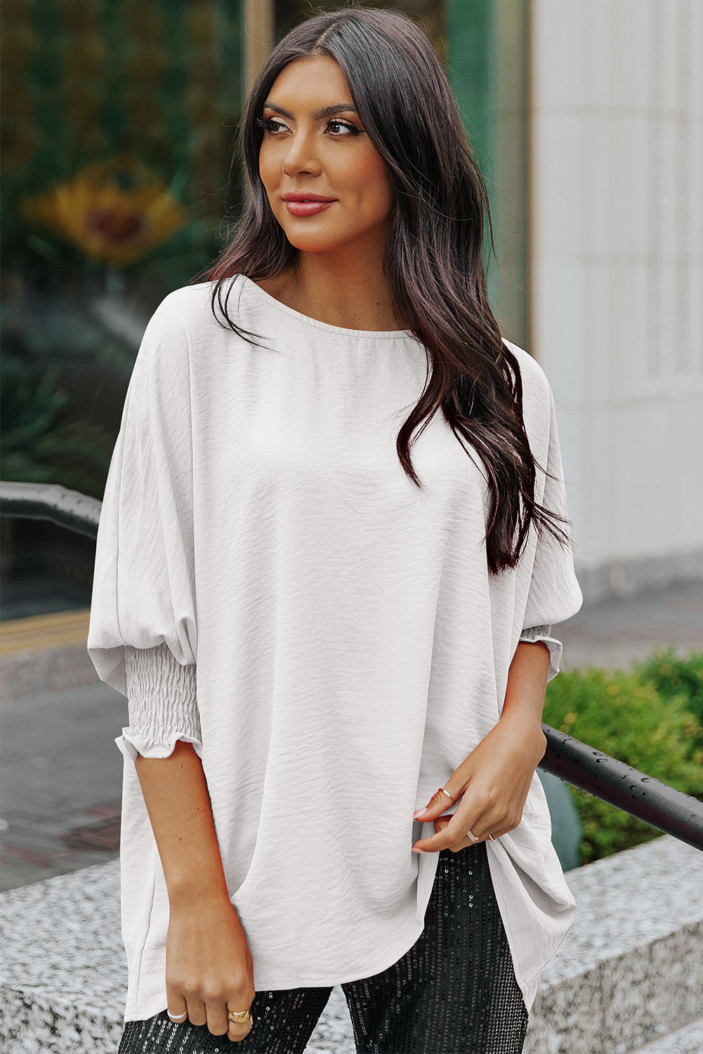 Apricot Smocked Wrist Shift Top