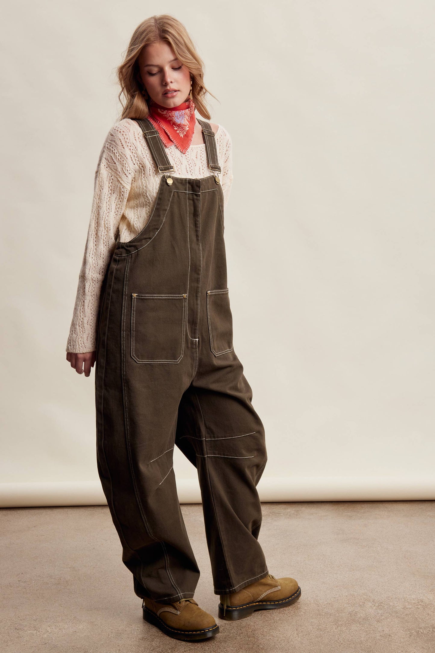 Olive Barrel Leg Utility Overall