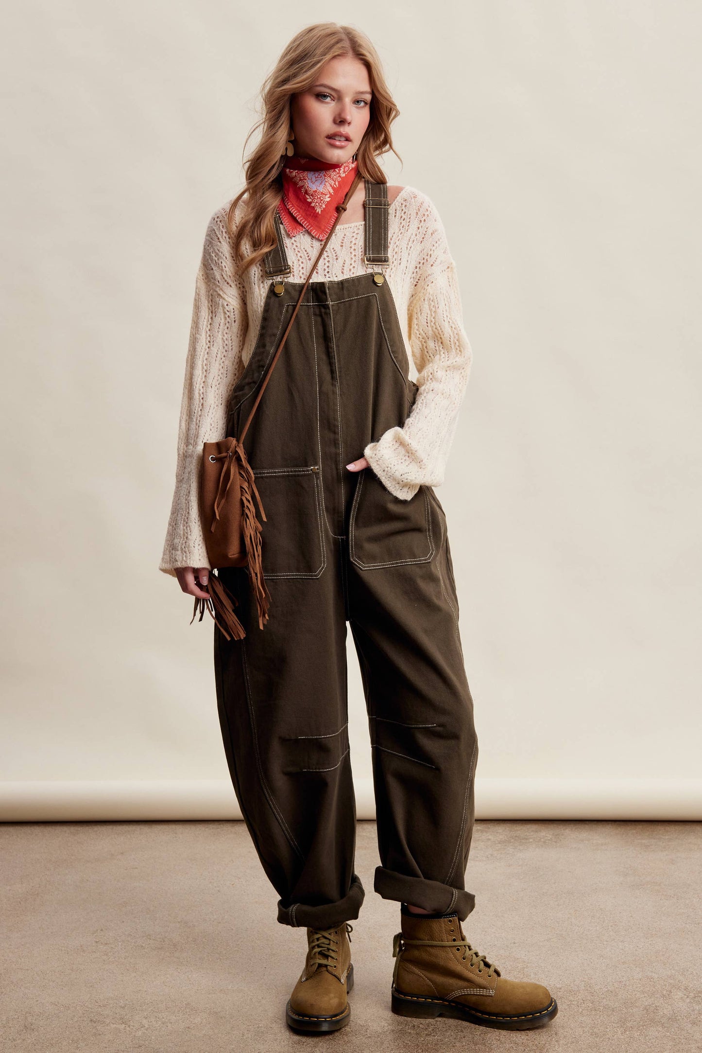 Olive Barrel Leg Utility Overall